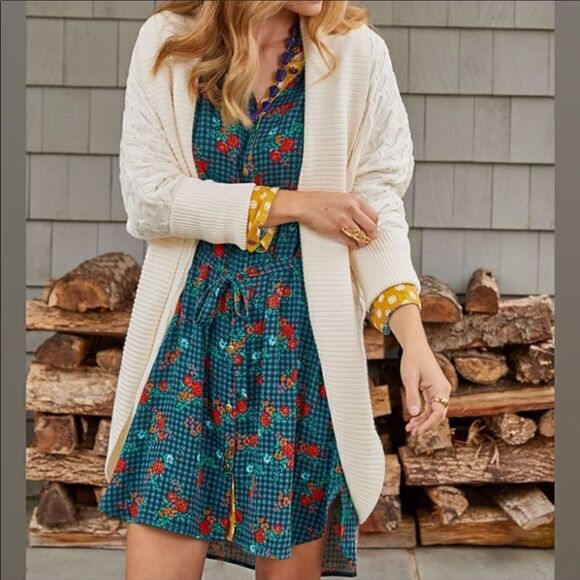 NEW Matilda Jane Checked Floral Fa La La Long Sleeve Shirt Dress Small - Picture 1 of 13